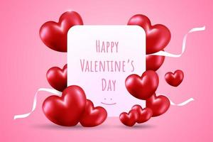 Feliz día de San Valentín con globos rojos en forma de corazón