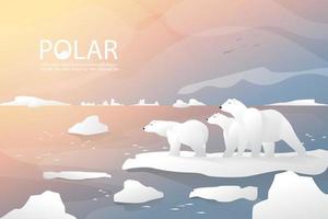 Polar bear and family are standing on ice background vector