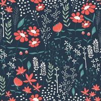 Seamless pattern design with hand drawn flowers and floral elements vector