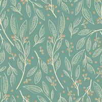 Seamless pattern design with hand drawn leaves and berries vector