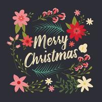 Typographic Christmas card with floral decorative elements vector
