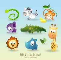 Conjunto de nueve juguetones personajes de animales africanos vector