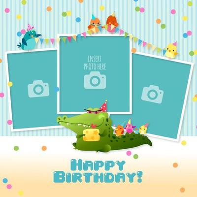 Three Photo Frame Children's Happy Birthday Collage Template