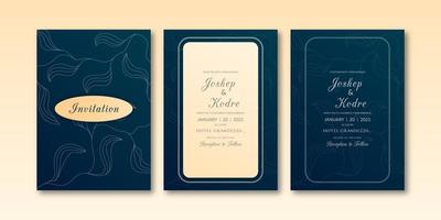 Elegant leaves texture greenish blue color theme invitation set vector