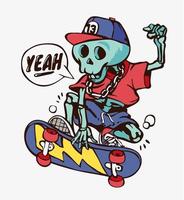 Cartoon skeleton on skateboard