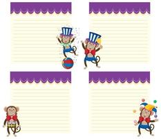 Set of circus monkey note templates vector