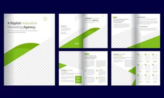 8 page green  business brochure template vector