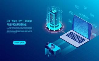 Software development and coding landing page vector