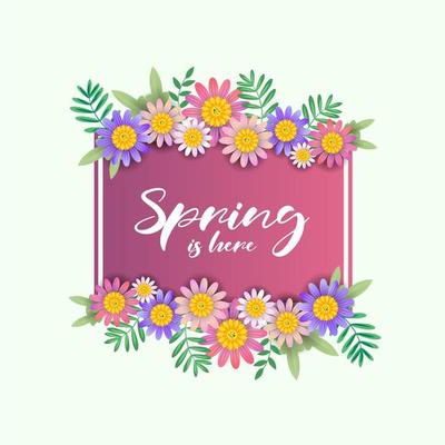 Spring is here flowers and square gradient frame design