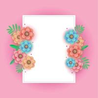 Diseño de tarjeta de felicitación de primavera con flores y tarjeta en blanco vector