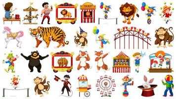 Huge circus collection with mixed animals set vector