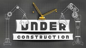 Paper cut under Construction sign on chalkboard vector