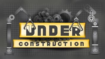 Dark Paper cut Under Construction Sign with Gears vector