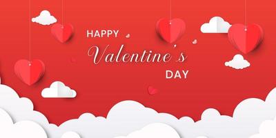 Valentine's Day banner with origami hearts and clouds vector