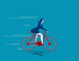 Growth. Business woman ride bicycle vector