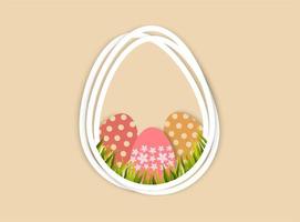 Easter eggs and grass in egg shape frame vector