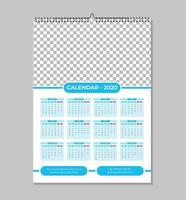 Blue One page 2020 wall calendar template vector