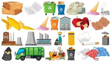 Recolección de objetos temáticos de basura y contaminación. vector