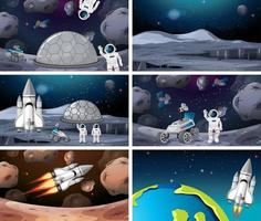 Set of different astronaut and rocket scene vector