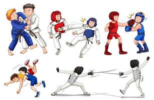 Set of Kids Wrestling and Fencing  vector