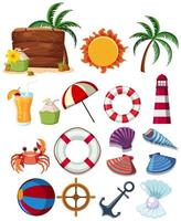 A set of summer beach elements vector