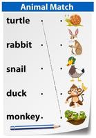 Hoja de trabajo de coincidencia de animales en inglés vector