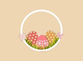 Easter eggs and grass in circle shape frame vector