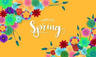 Spring Banner with Colorful Flowers in Corners vector