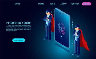 Login fingerprint sensor on screen phone in Isometric Style vector