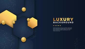 Navy abstract background with yellow overlapping hexagon tiles vector