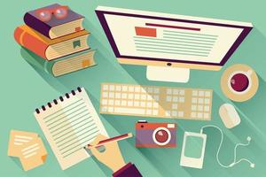 Flat design workplace objects vector