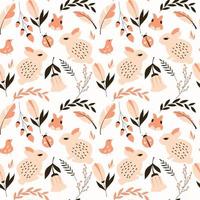 Seamless pattern with rabbits, lady bugs, birds and flowers vector