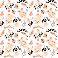 Seamless pattern with rabbits, lady bugs, birds and flowers vector