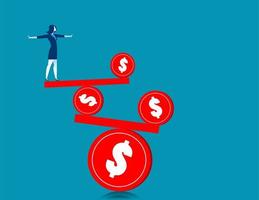 Businesswoman Balancing on Money Symbol