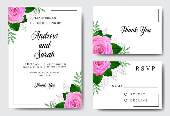 Watercolor Wedding Invitation with Roses on White