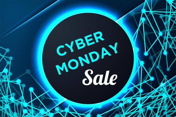 Cyber Monday Poster with Circle Frame and Connected Shapes