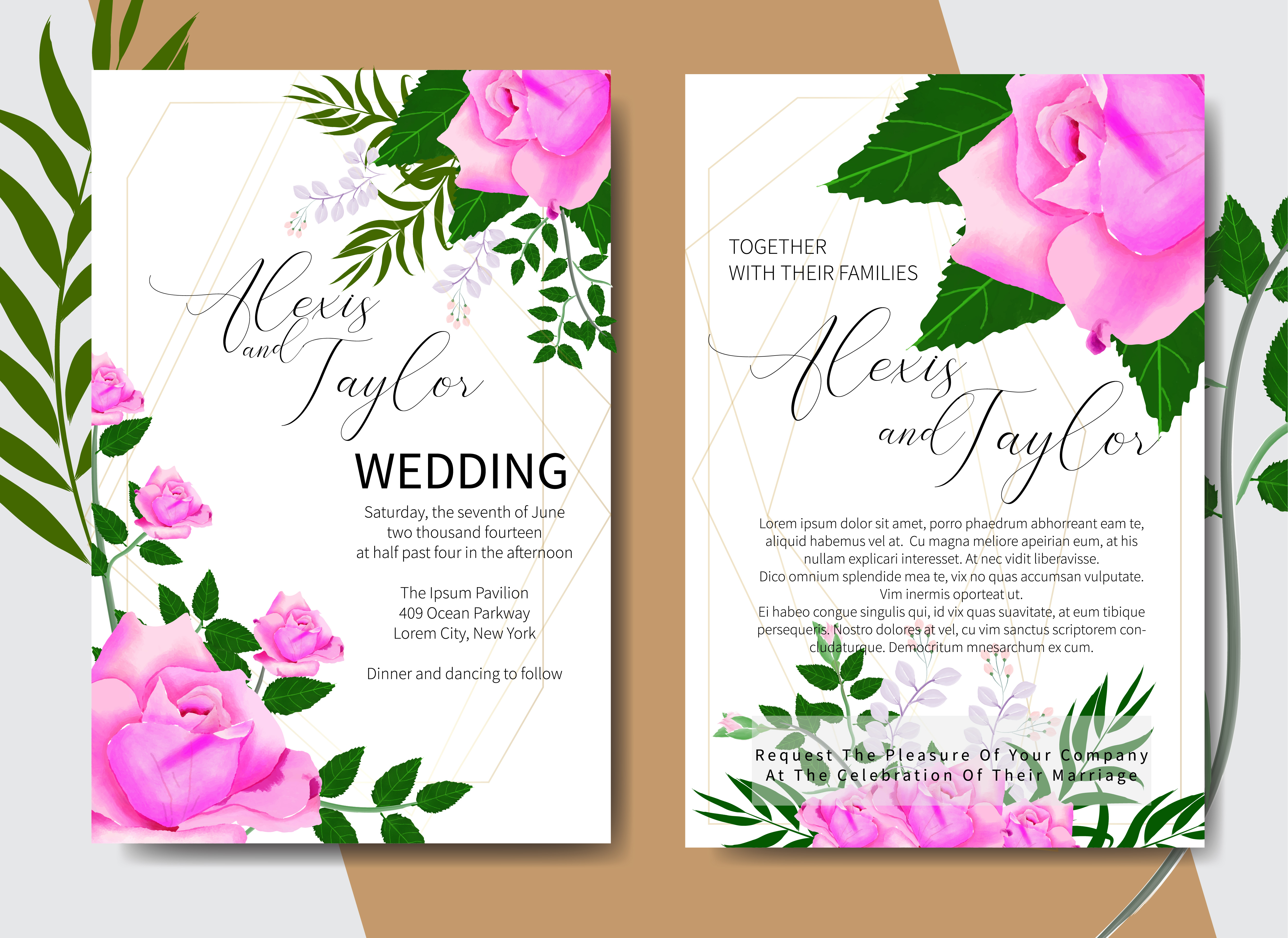 Aquarell Hochzeit Einladungskarte Mit Rosen In Den Ecken