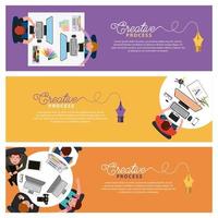 People in Their Working Process Banner Set vector