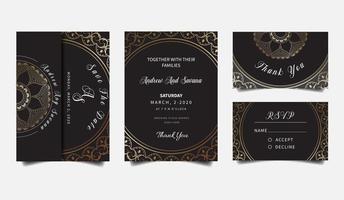 Luxury Golden Mandala Wedding Invitation Set vector