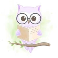 Owl Reading a Book Hand Drawn Illustration vector