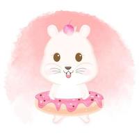 Hamster Wearing Donut Hand Drawn Illustration vector