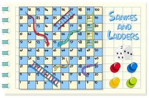 Snakes and ladders game on blue and white grid vector