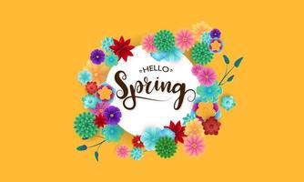 Spring Yellow Background and Flowers vector