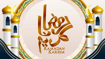 Ramadan Kareem design with minarets on both sides vector