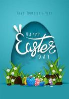 Easter card with paper cut egg shape frame vector