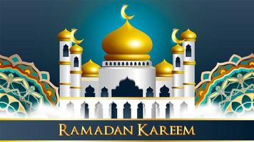 Mezquita de diseño islámico Ramadán Kareem con minaretes vector