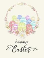 Watercolor Easter Card with Painted Eggs in Wreath vector
