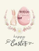 Watercolor Card with Rabbit Painting Egg in Wreath vector