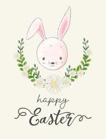 Watercolor Easter Card of Rabbit and Wreath vector