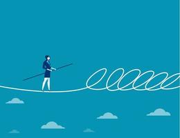 Businesswoman walking a tightrope and barrier vector